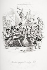 "Oppbruddet" i Dotheboys Hall, illustrasjon fra "Nicholas Nickleby" av Charles Dickens (1812-70) publisert 1839 av Hablot Knight Browne