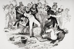 Det siste slagsmålet mellom Sir Mulberry og hans elev, illustrasjon fra `Nicholas Nickleby
