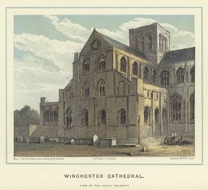 Winchester Cathedral, utsikt over det nordlige transeptet av Hablot Knight Browne