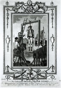Den uheldige døden til major Andre, generaladjutant til den engelske hæren, ved hovedkvarteret i New York, 2. oktober 1780, gravert av John Goldar (1729-1795) av Hamilton