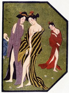 Unge japanske kvinner forlater badet - i "" japansk dukke"" av Félicien Champsaur, ill. Hanafusa Itcho, Paris