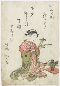 Kurtisane Hanach? av Iseya House, tidlig på 1770-tallet (farget treblokktrykk) av Hanabusa Shigenobu
