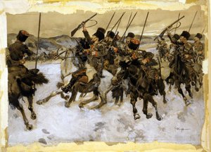 Russiske kosakker angriper et bagasjetog (akvarell) av Hand George Wright