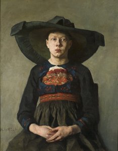 A Bavarian Peasant Girl - A Bavarian Peasant Girl, av Pauli (Hirsch-Pauli), Hanna (1864-1940). olje på lerret