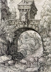 Landsbygd med broport og vann, ca. 1550 (etsing)
