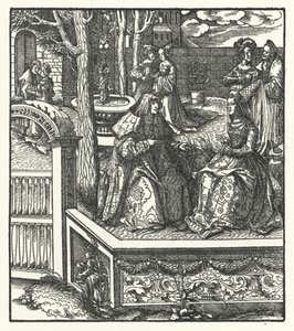 Erkehertug Maximilian av Østerrike og hans kone, Maria av Burgund, lærer hverandre sine respektive språk (gravering)