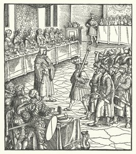 Erkehertug Maximilian av Østerrike regisserer et mummers skuespill (gravering) av Hans (after) Burgkmair