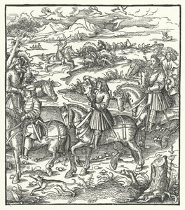 Erkehertug Maximilian av Østerrike jakter hegre (gravering) av Hans (after) Burgkmair