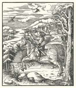 Erkehertug Maximilian av Østerrike jakter på hesteryggen (gravering) av Hans (after) Burgkmair