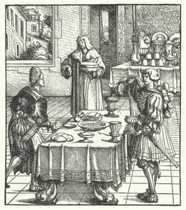 Erkehertug Maximilian av Østerrike lærer kulinariske kunster (gravering) av Hans (after) Burgkmair
