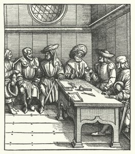 Råd av flamske bønder som gjør opprør mot styret til erkehertug Maximilian av Østerrike av Hans (after) Burgkmair