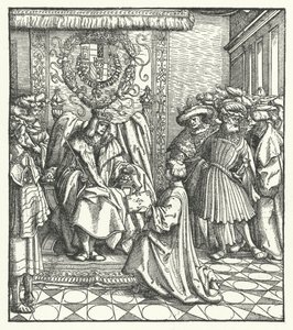 Dedikasjon av en bok til den hellige romerske keiser Maximilian I (gravering) av Hans (after) Burgkmair