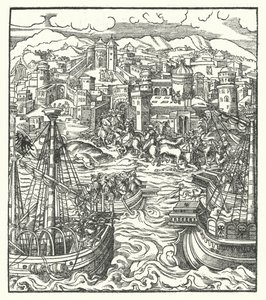 Frederick III, den hellige romerske keiseren, ankommer Roma med sin brud, Eleanor av Portugal av Hans (after) Burgkmair