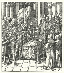 Kong Louis XII av Frankrike ved siden av kisten til sin forgjenger, kong Charles VIII