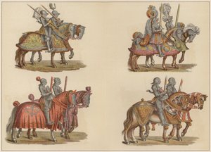 Riddere til hest (farge litho) av Hans (after) Burgkmair
