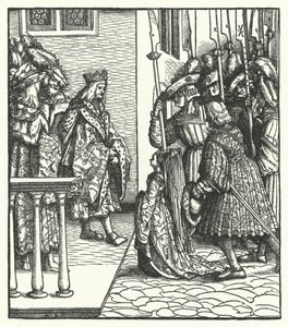 Margaret av Østerrike, datter av erkehertug Maximilian av Østerrike, overgitt til kong Ludvig XI av Frankrike av Hans (after) Burgkmair
