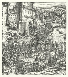 Erobringen av byen Tongeren av Hans (after) Burgkmair