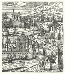 Wiener Neustadt, Østerrike, fødestedet til Maximilian I, den hellige romerske keiseren (gravering) av Hans (after) Burgkmair