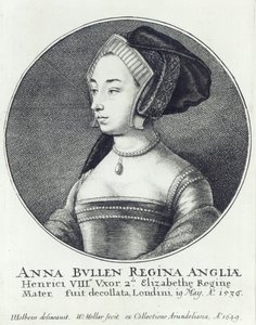 Anne Boleyn, etset av Wenceslaus Hollar av Hans (after) Holbein the Younger