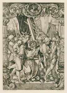 Jesus Kristus, klatre til Golgata (gravering) av Hans (after) Holbein the Younger