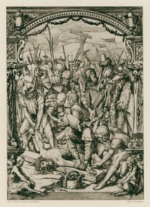 Jesus Kristus, naglet til korset (gravering) av Hans (after) Holbein the Younger