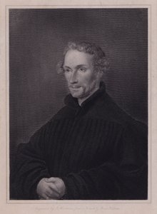 Philipp Melanchthon , tysk protestantisk reformator og samarbeidspartner med Martin Luther (gravering) av Hans (after) Holbein the Younger