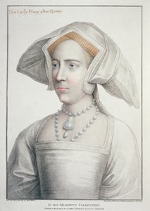 Portrett av Lady Mary etter dronning (1516-58) gravert av Francesco Bartolozzi (1727-1815) 1796 (gravering) av Hans (after) Holbein the Younger