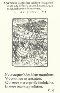 Sjømannen i en storm (gravering) av Hans (after) Holbein the Younger