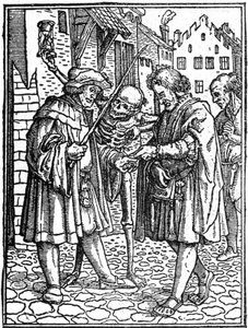 Den falske døden til Hans Holbein den yngre (1497-1543): advokaten (gravering) av Hans (after) Holbein the Younger