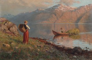 Date ved fjorden (olje på lerret)