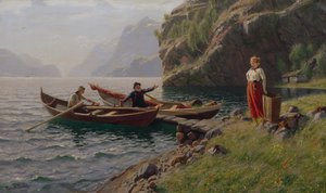 Hverdagen i fjordene (olje på lerret) av Hans Andreas Dahl