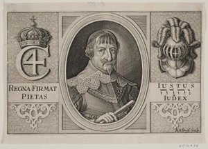 Christian IV. Illustrasjon for Peder Vinstrup, "Den danske hornblåser", 1644
