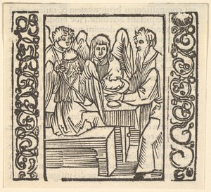 Engler servert ved et bord, illustrasjon fra Speculum Passionis, 1507, 1507. av Hans Baldung