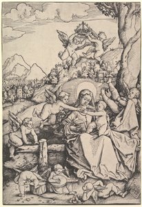 Jomfruen og barnet med åtte engler i et landskap, 1511. av Hans Baldung
