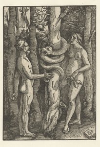 Adam og Eva med slangen Fristelse av Hans Baldung Grien