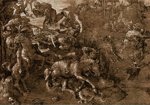 Battle of the Knights med døden av Hans Baldung Grien