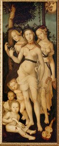 Harmoni, eller de tre gracene (maleri på tre) av Hans Baldung Grien