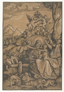 Mary med barn med åtte engler i et landskap av Hans Baldung Grien