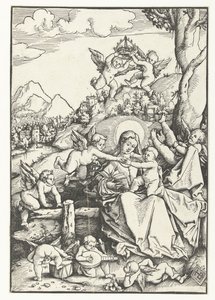 Maria og barn med åtte engler i et landskap av Hans Baldung Grien