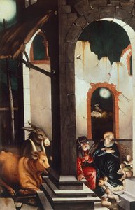 Nativity, av Hans Baldung (1484-1485 - 1545), panel av Hans Baldung Grien