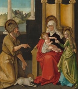 Saint Anne med Kristusbarnet, jomfruen og døperen Johannes, ca. 1511 (olje på hardboard overført fra panel)