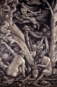 The Sabbath of the Witches, gravering av Hans Baldung Green, tysk maler, gravør og tegneserieskaper (1484-1545).