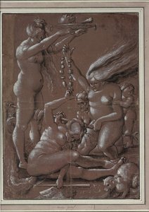 Heksesabbaten (Etter Hans Baldung) par Graf, Urs (ca. 1485-1527/28). Penn, pensel, blekk, hvit farge på papir, størrelse: 29,5x21,7 av Hans Baldung Grien