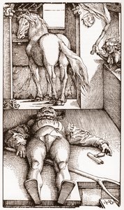 Den forheksede palefrenier - (Sovende brudgom og trollkvinne) tregravering av Hans Baldung Grien (1485-1544) ca. 1544 - av Hans Baldung Grien