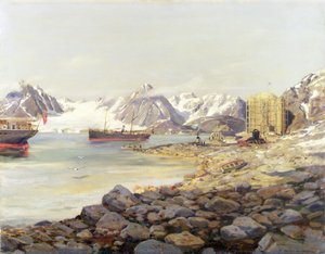 Skipene til Andree Polar Expedition ankret utenfor balkongstasjonen, Dane