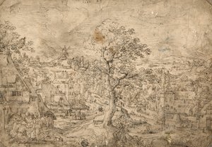 Landskap med Abraham og engler av Hans Bol