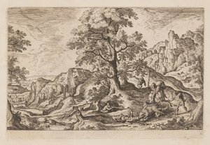 Tavle 11, fra Landskap med scener fra Det gamle og Det nye testamentet og Ovids metamorfoser av Hans Bol
