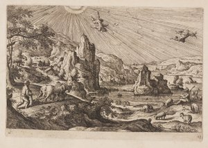 Tavle 18, fra Landskap med scener fra Det gamle og Det nye testamentet og Ovids metamorfoser av Hans Bol