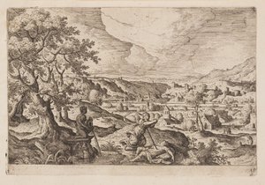 Tavle 19, fra Landskap med scener fra Det gamle og Det nye testamentet og Ovids metamorfoser av Hans Bol