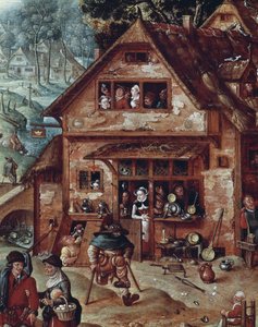 Taverna, detalj av landsbyscenen, maleri av Hans Bol (1534-1593)
